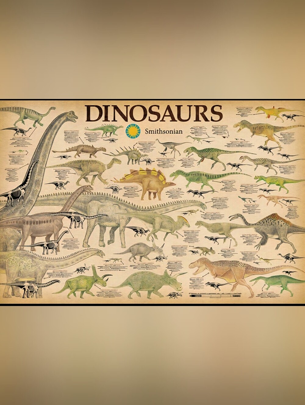 Smithsonian Dinosaurs Poster - Vintage Green & Brown Illustration